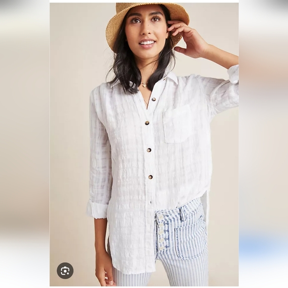 Anthropologie Textured Linen ButtondownSize 8 - Picture 1 of 16